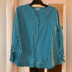 Turquoise top with tie sleeves
